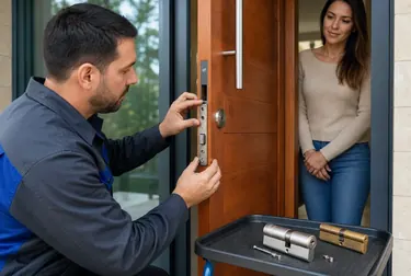 Chaveiro fazendo a troca de uma fechadura em uma porta em Vitória da Conquista.