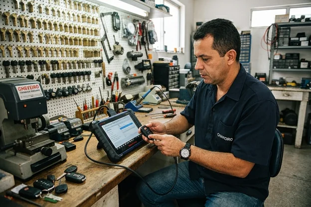 Chaveiro programando uma chave digital em Vitória da Conquista.